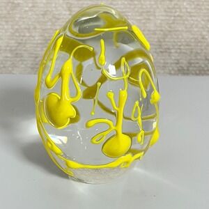 Artisan Paint Drizzle Glass Paperweight‎ Yellow 3"